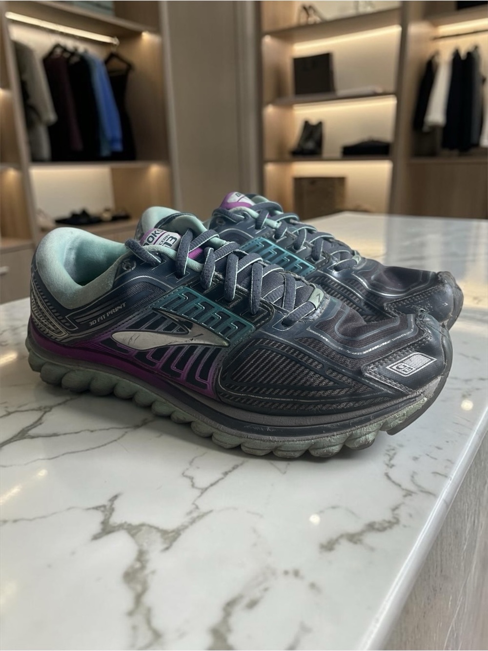 Brooks Glycerin 13 G13 Women's Size 8.5 Running Shoes Black Purple Teal 3D Fit